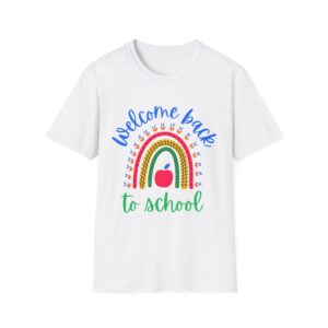 Welcome Back to School Tee – Cute Rainbow Apple Shirt – Primary Colors Graphic Tee for Students, First Day of School Outfit