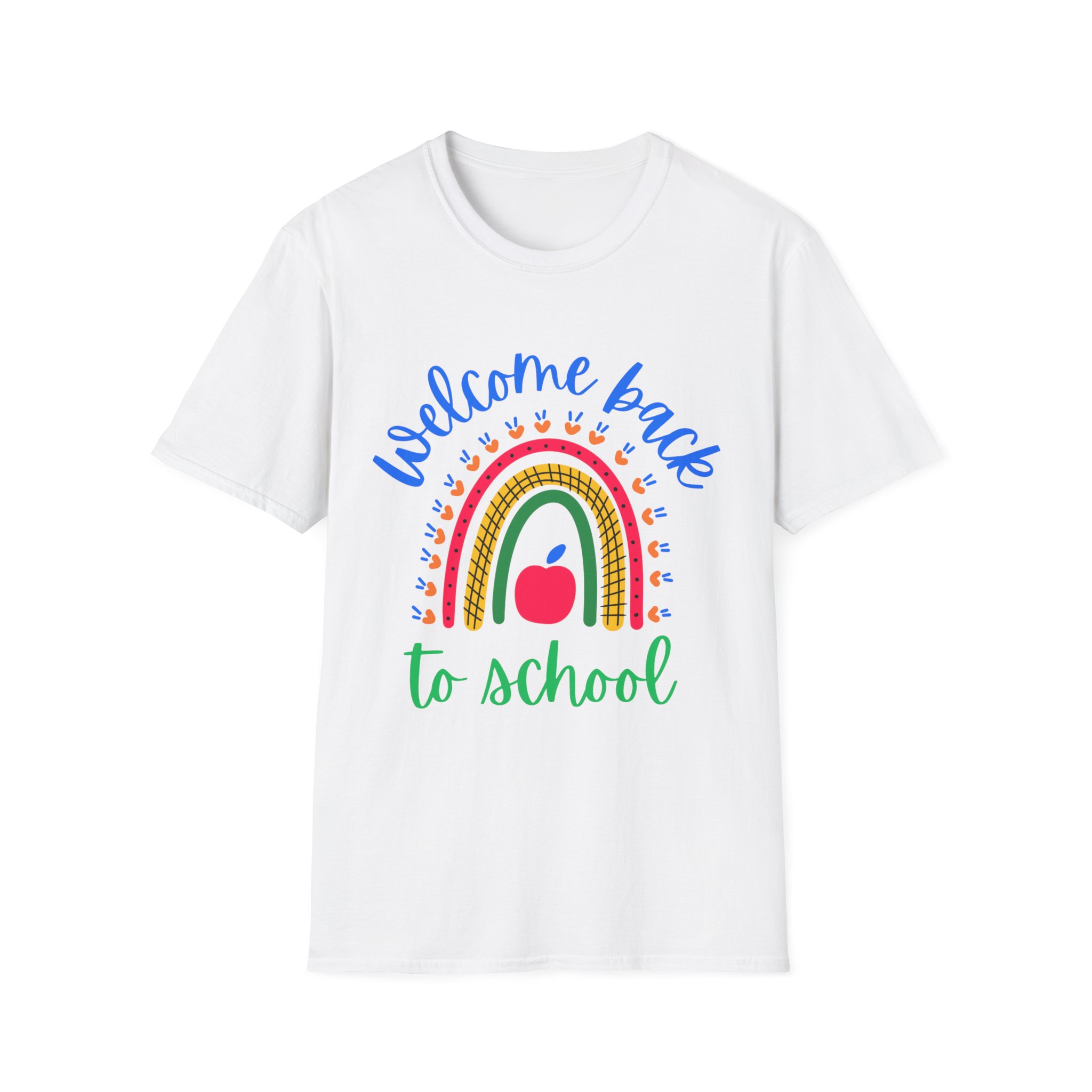 Welcome Back to School Tee – Cute Rainbow Apple Shirt – Primary Colors Graphic Tee for Students, First Day of School Outfit